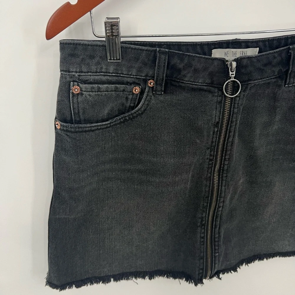 Free People black zip front denim mini skirt